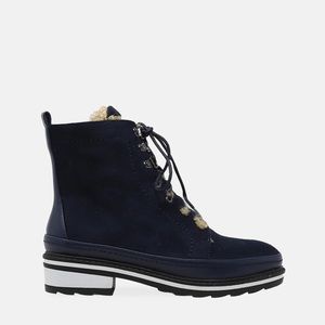 Women’s Lace Up Zip non Slip Sole Ankle Boot in Navy Faux Suede